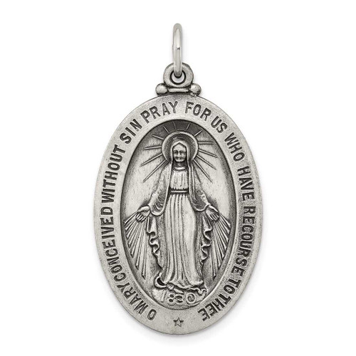 Image of Sterling Silver Antiqued Miraculous Medal Charm QC3492