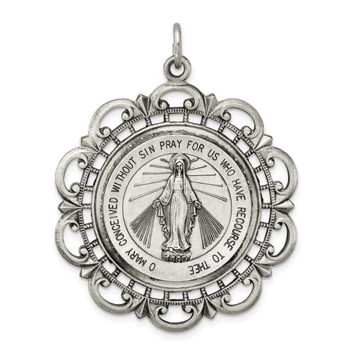 Image of Sterling Silver Antiqued Miraculous Medal Charm QC3500