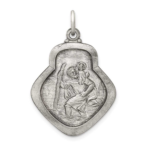 Image of Sterling Silver Antiqued Saint Christopher Medal Charm QC5600