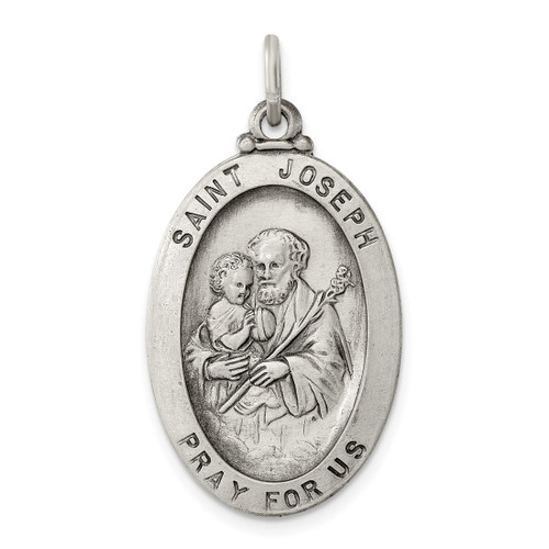 Sterling Silver Antiqued Saint Joseph Medal Charm QC3596