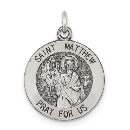 Image of Sterling Silver Antiqued Saint Matthew Medal Charm QC5741