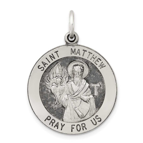 Image of Sterling Silver Antiqued Saint Matthew Medal Charm QC5744