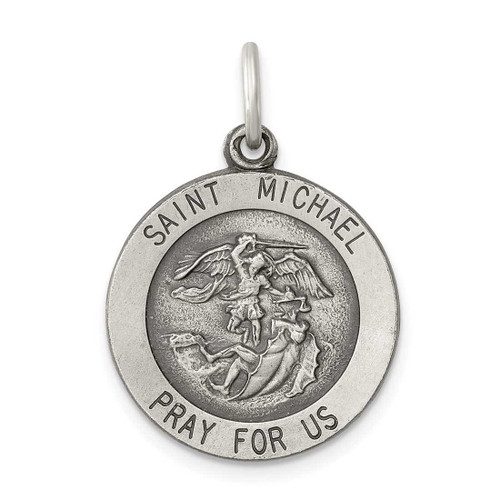 Image of Sterling Silver Antiqued Saint Michael Medal Charm QC3609