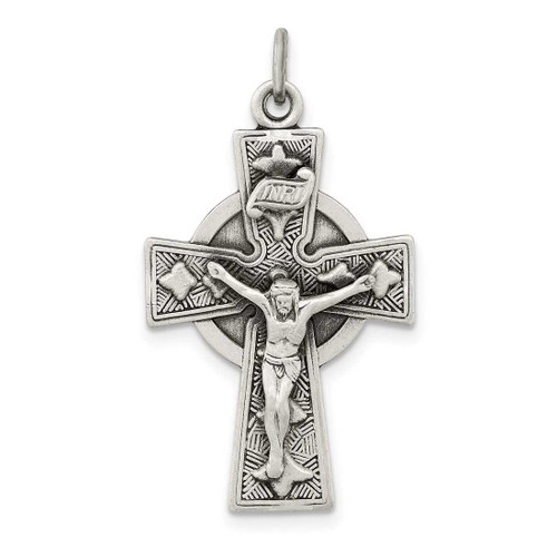 Image of Sterling Silver Antiqued Satin Irish Crucifix Cross Pendant QC7346