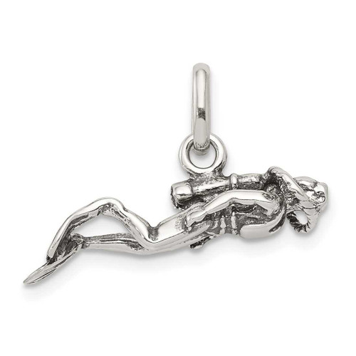 Image of Sterling Silver Antiqued Scuba Diver Charm