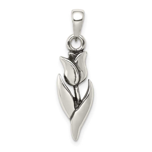 Image of Sterling Silver Antiqued Tulip Flower Pendant