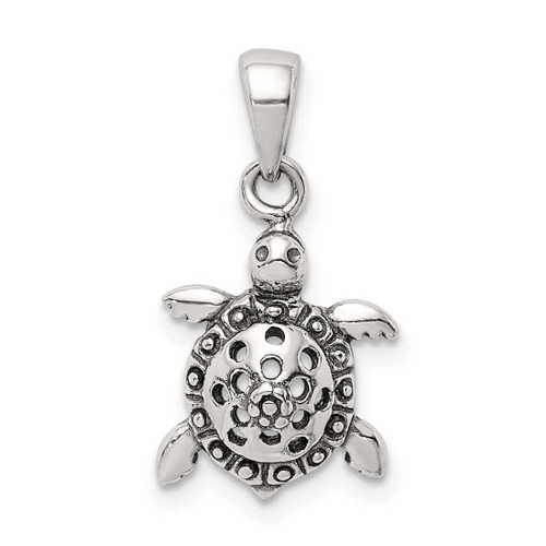 Image of Sterling Silver Antiqued Turtle Pendant QC9593