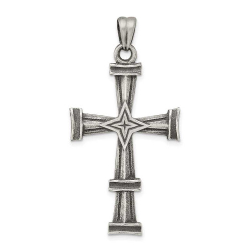 Image of Sterling Silver Antiqued, Polished & Brushed Latin Cross Pendant QC8167