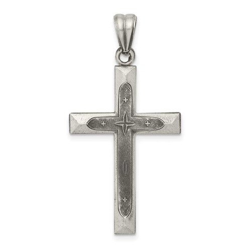 Image of Sterling Silver Antiqued, Polished & Brushed Latin Cross Pendant QC8261