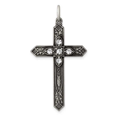 Image of Sterling Silver April Simulated Birthstone Cross Charm