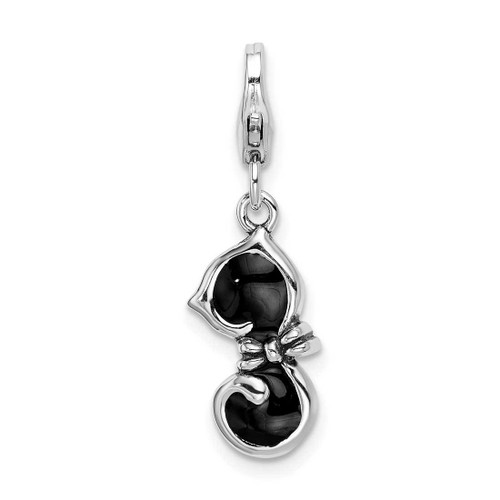 Image of Sterling Silver Black Enameled Cat w/ Lobster Clasp Charm