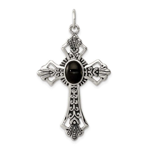 Image of Sterling Silver Black Onyx Cross Charm