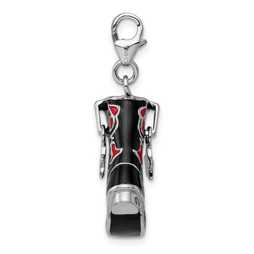 Sterling Silver Black/Red Enameled Cowboy Boot w/ Lobster Clasp Charm