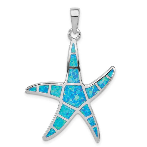 Image of Sterling Silver Blue Inlay Lab-Created Opal Starfish Pendant