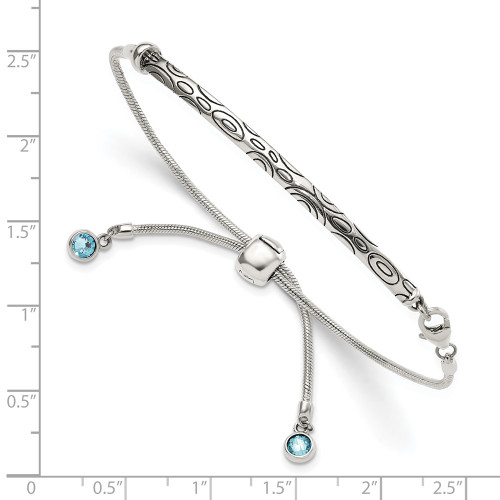 Sterling Silver Blue Round Bezel Adjustable Bracelet