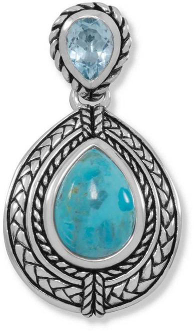 Image of Sterling Silver Blue Topaz and Simulated Turquoise Pendant