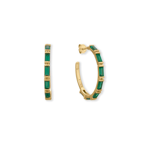 Image of Sterling Silver Bodacious Baguettes! Green Baguette CZ 3/4 Hoop Earrings