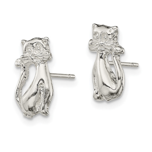 14mm Sterling Silver Cat Mini Stud Earrings