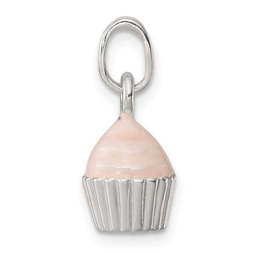 Image of Sterling Silver Childrens Pink Enameled Cupcake Pendant