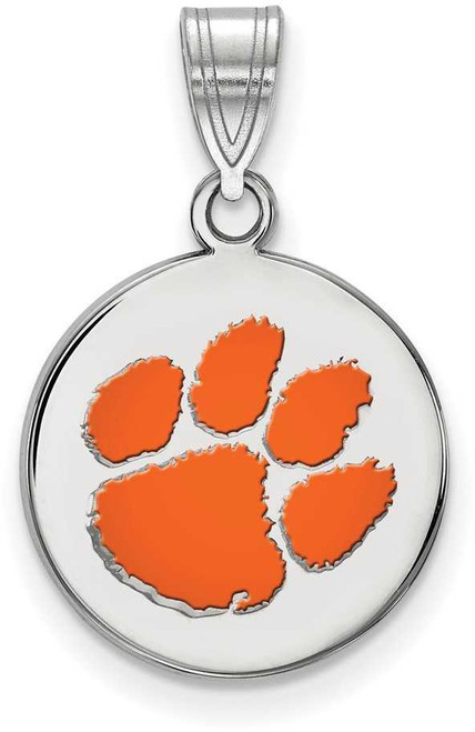 Image of Sterling Silver Clemson University Medium Enamel Disc Pendant by LogoArt