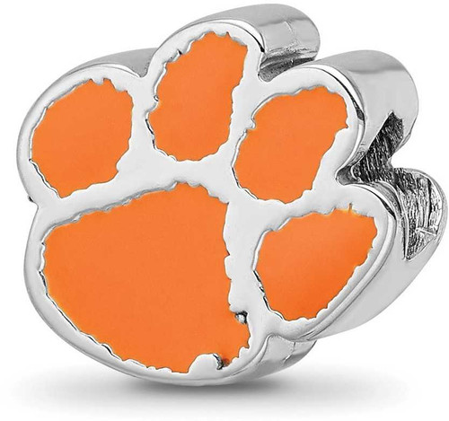 Image of Sterling Silver Clemson University Paw Print Enamel Logo Bead by LogoArt