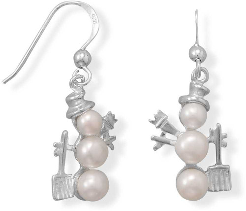 Image of Sterling Silver Cultured Freshwater Pearl Snowman Earrings