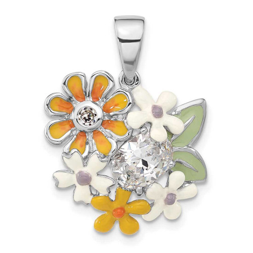 Image of Sterling Silver CZ & Enameled Flowers Pendant