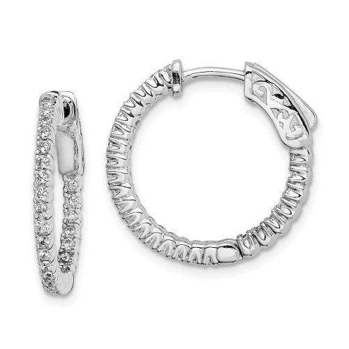 Image of 15mm Sterling Silver CZ 50 Stones In and Out Round Hoop Earrings