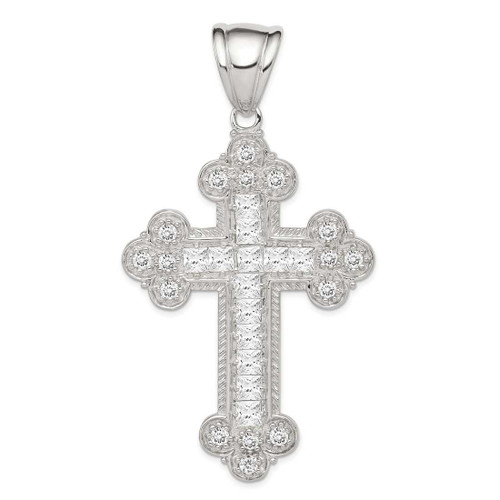 Image of Sterling Silver CZ Budded Cross Pendant