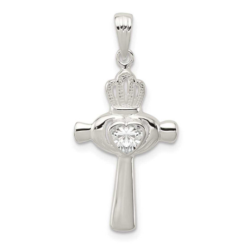 Image of Sterling Silver CZ Claddagh Cross Pendant