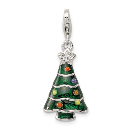 Image of Sterling Silver CZ Enameled Christmas Tree Charm