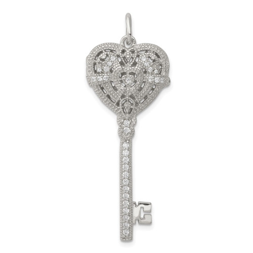Sterling Silver CZ Heart Key Locket Charm