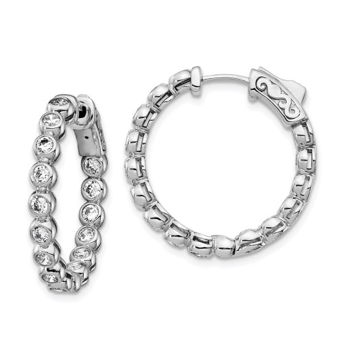 24mm Sterling Silver CZ In and Out Round Hoop Earrings QE15448