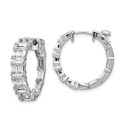 Image of 21.5mm Sterling Silver CZ In and Out Round Hoop Earrings QE15450