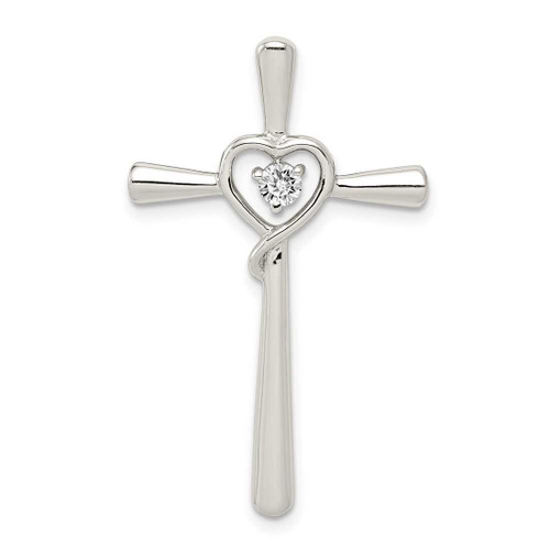 Image of Sterling Silver CZ In Heart Cross Pendant