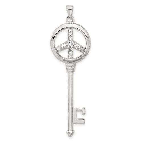 Image of Sterling Silver CZ Large Peace Sign Key Pendant