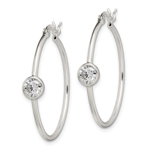 Image of Sterling Silver CZ Polished Hoop Earrings QE14636