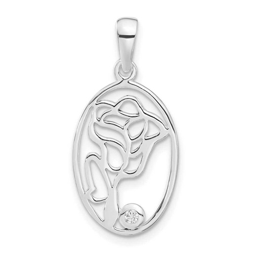 Image of Sterling Silver CZ Polished Rose in Oval Pendant