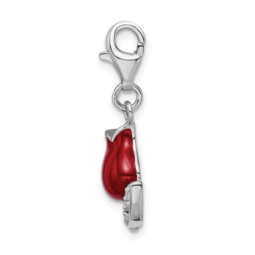 Image of Sterling Silver CZ Red Enameled Tulip Flower w/ Lobster Clasp Charm
