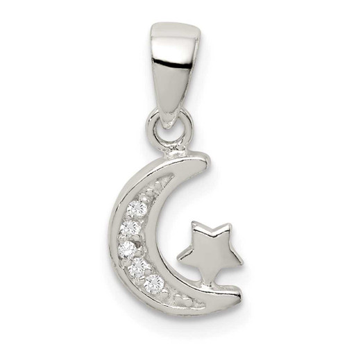 Image of Sterling Silver CZ Star & Crescent Moon Pendant