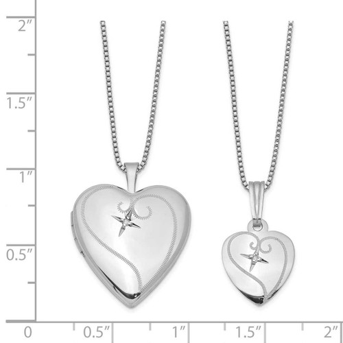 Image of Sterling Silver Diamond Polished Heart Locket Pendant & Pendant Set 449