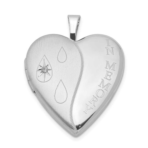 Image of Sterling Silver Diamond Satin/Polish In Memory Heart Locket Pendant