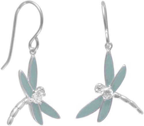 Image of Sterling Silver Enamel and CZ Dragonfly Earrings