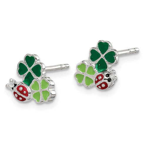 Image of 9mm Sterling Silver Enamel Ladybug and Clovers Kids Post Earrings