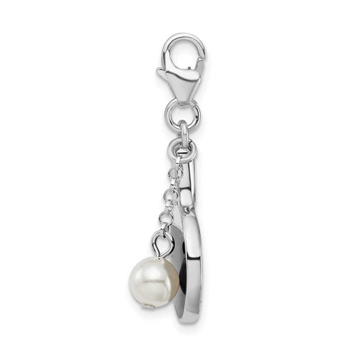 Image of Sterling Silver Enamel Simulated Pearl Table Tennis Paddle w/ Lobster Clasp Charm