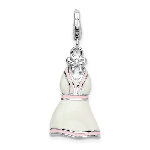Image of Sterling Silver Enamel White/Pink Trimmed Dress w/ Lobster Clasp Charm
