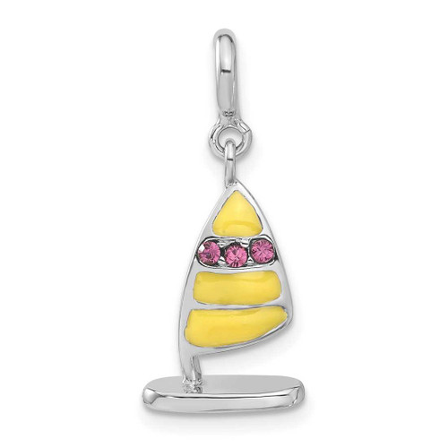 Image of Sterling Silver Enameled & Pink Crystal Sail Boat Charm