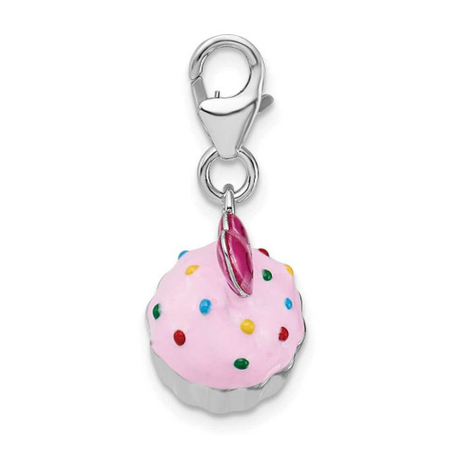 Image of Sterling Silver Enameled 3-D Cupcake & Heart w/ Lobster Clasp Charm