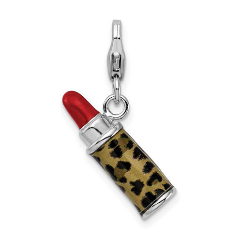 Image of Sterling Silver Enameled 3-D Leopard Lipstick w/ Lobster Clasp Charm