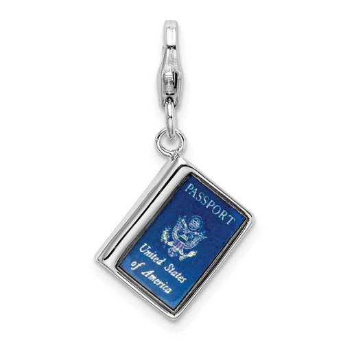 Image of Sterling Silver Enameled 3D Passport w/ Lobster Clasp Charm